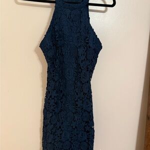 Lulu's Midnight Blue Lacy Floral Dress